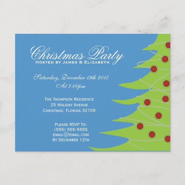 Postal De Invitación Fiesta de Navidades rojos y azules verdes (Anverso)