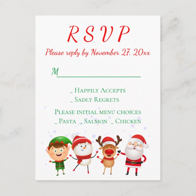 Postal De Invitación Fiesta de navidades RSVP Red Green Santa Holiday (Anverso)