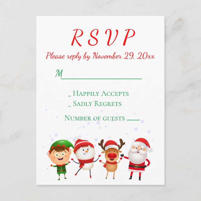 Postal De Invitación Fiesta de navidades RSVP Red Green Santa Holiday (Anverso)