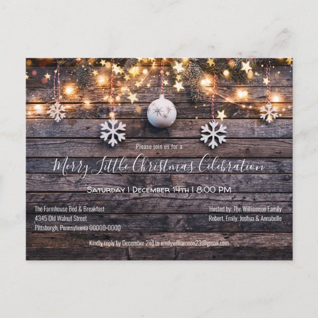 Postal De Invitación Fiesta de Navidades Rústicos Farmhouse Wood & Star (Anverso)