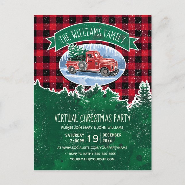 Postal De Invitación Fiesta de Navidades virtuales Camión ventilado roj (Anverso)