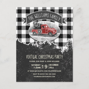 Postal De Invitación Fiesta de Navidades virtuales con camionetas rojas