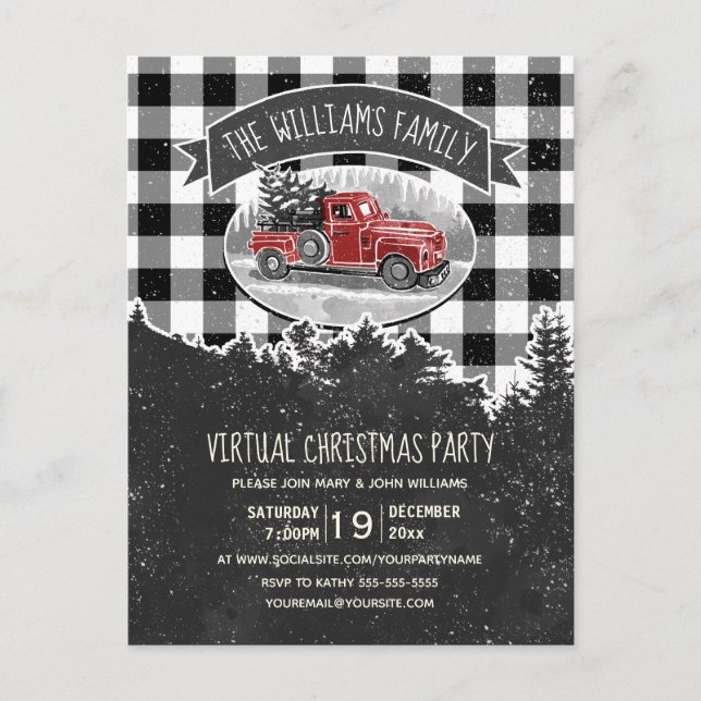Postal De Invitación Fiesta de Navidades virtuales con camionetas rojas (Anverso)