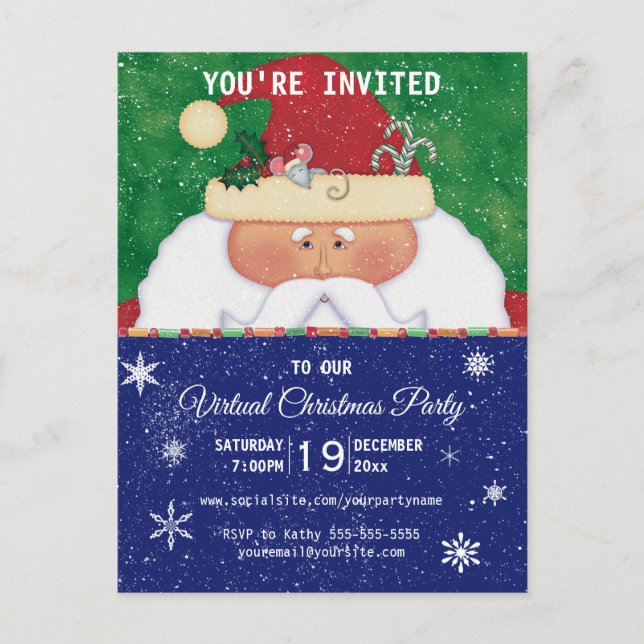 Postal De Invitación Fiesta de Navidades virtuales con vacaciones en el (Anverso)