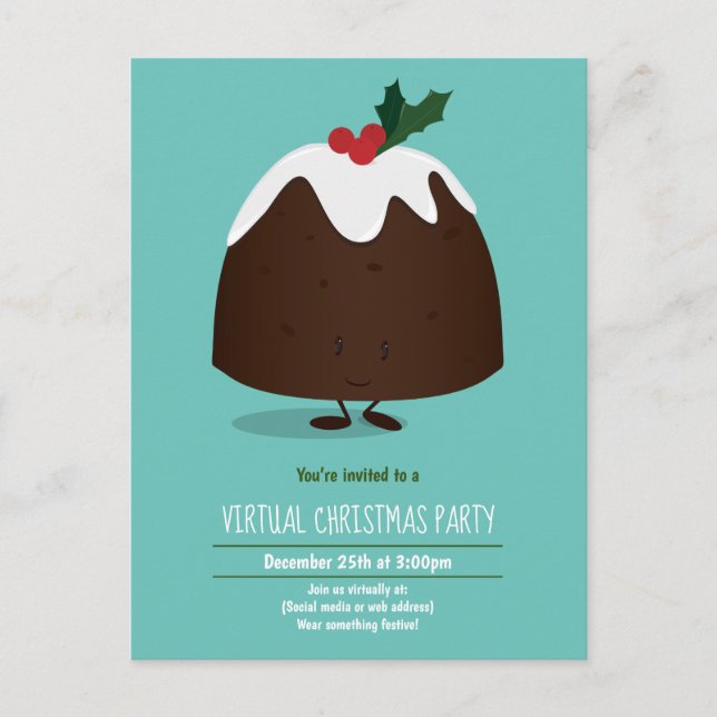 Postal De Invitación Fiesta de Navidades virtuales Pudding Personalizad (Anverso)