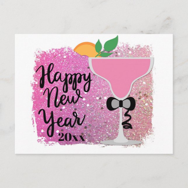 Postal De Invitación Fiesta de Nochevieja de Champán Rosa (Anverso)