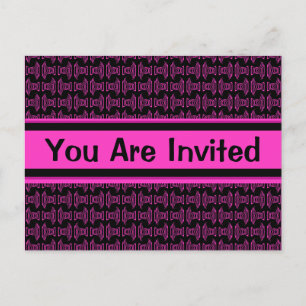 Postal De Invitación Fiesta de patrón negro rosa