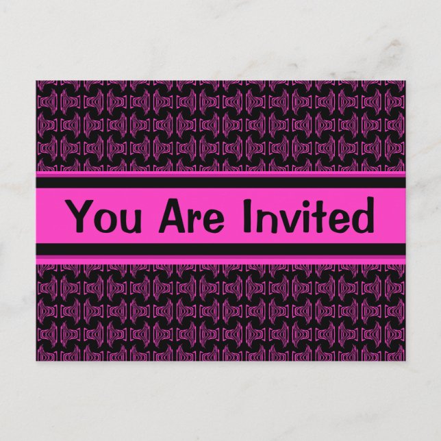 Postal De Invitación Fiesta de patrón negro rosa (Anverso)