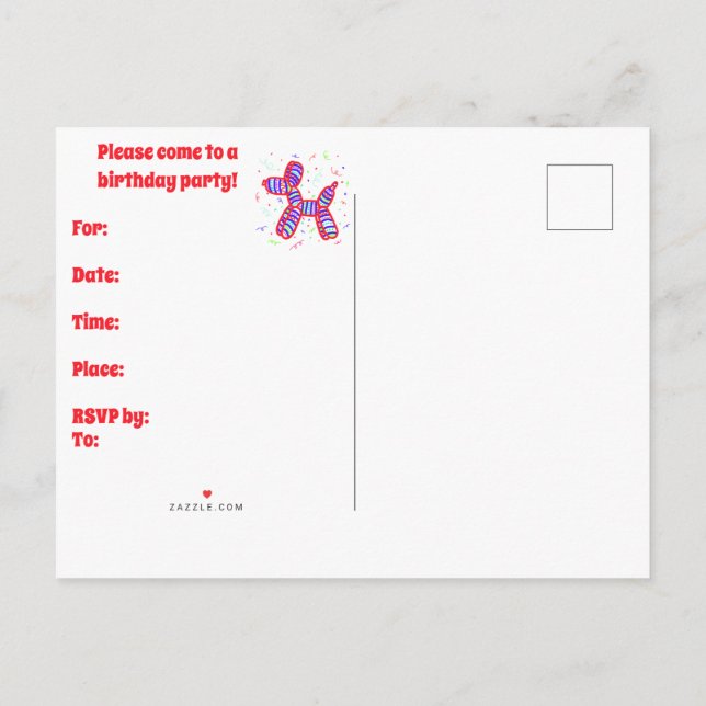 Postal De Invitación Fiesta de Perros de Globo (Reverso)