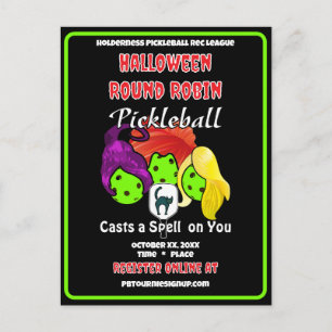 Postal De Invitación Fiesta de Pickleball de Halloween Las Brujas Lanza