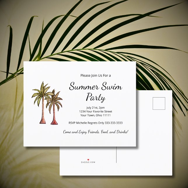Postal De Invitación Fiesta de piscina de verano de palmeras tropicales (Subido por el creador)