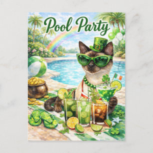 Postal De Invitación Fiesta de Piscina del Gato Glam del Día de San Pat