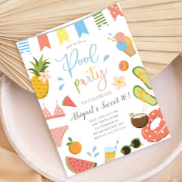 Postal De Invitación Fiesta de piscina para Chicas Dulce 16 Cumpleaños