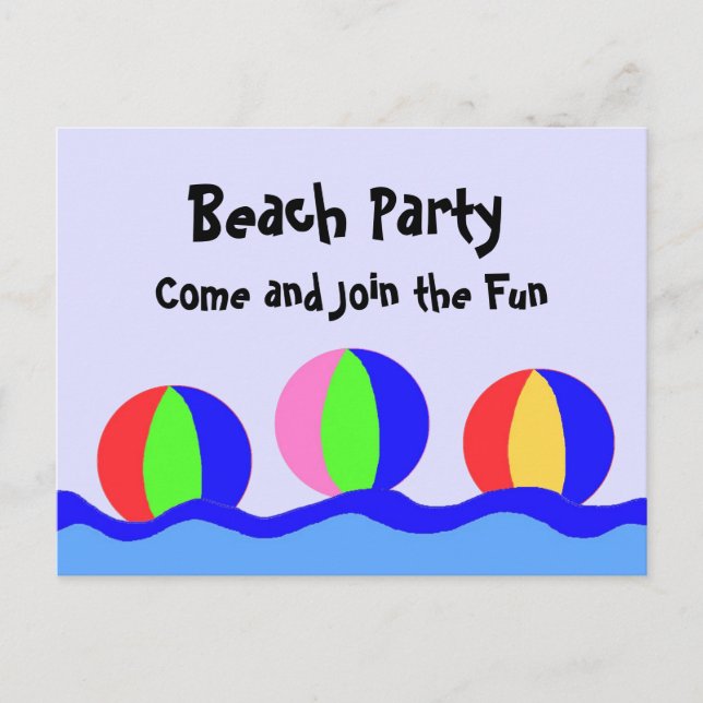 Postal De Invitación Fiesta De Playa Con Balas De Playa (Anverso)