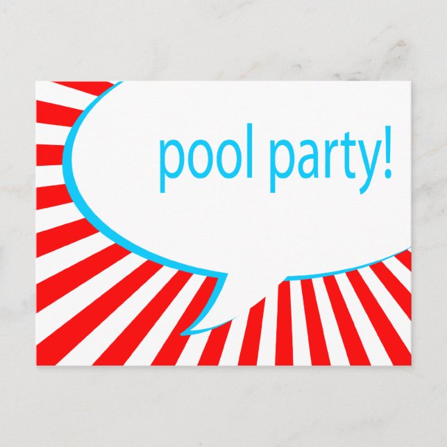 Postal De Invitación fiesta de pool! burbuja de habla cómica (Anverso)