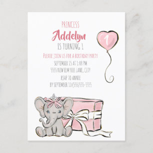 Postal De Invitación Fiesta de primer cumpleaños de la princesa rosa El