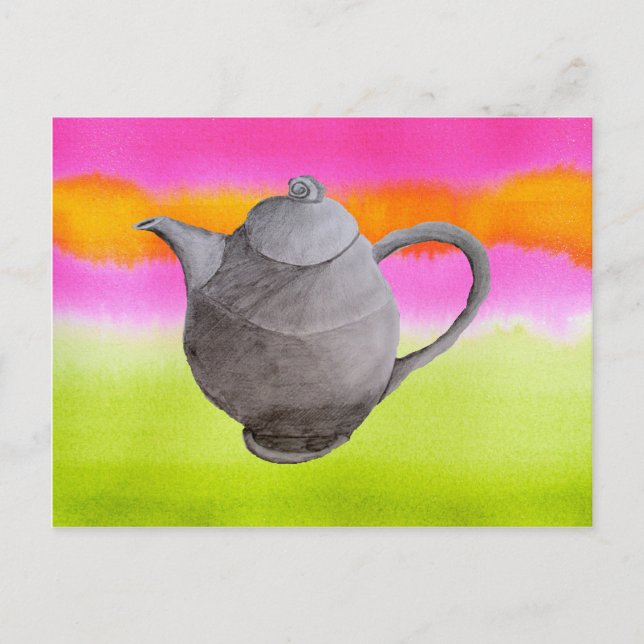 Postal De Invitación Fiesta de té del arco iris de Teapot (Anverso)