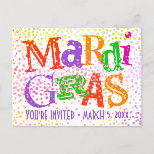 Postal De Invitación Fiesta de tipografía de Mardi Gras
