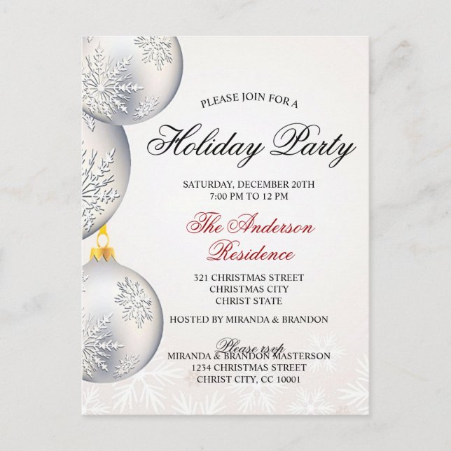 Postal De Invitación Fiesta de vacaciones de Navidades de Baubles de or (Anverso)