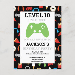 Postal De Invitación Fiesta de videojuegos Fiesta de cumpleaños para ni