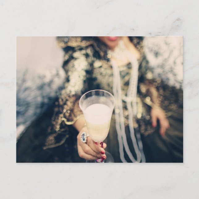 Postal De Invitación Fiesta de vidrio Marie Antoinette Champagne (Anverso)