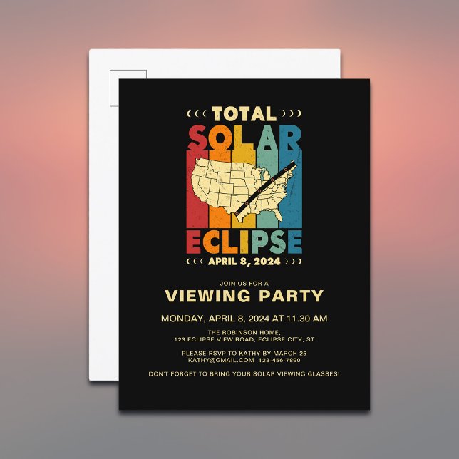 Postal De Invitación Fiesta de visualización de Eclipse solar total 202 (Personalize with your event details.)