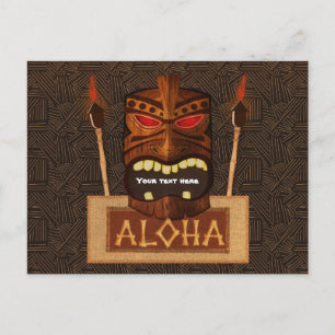 Postal De Invitación Fiesta de Wooden Tiki Mask Vintage Retro ALOHA Lua