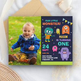 Postal De Invitación Fiesta del cumpleaños de la foto del primer monstr