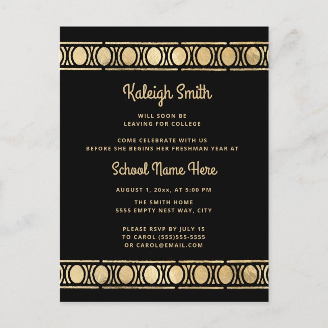 Postal De Invitación Fiesta del tronco de graduación de oro negro (Anverso)