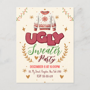Postal De Invitación Fiesta divertida de Navidad con suéteres feos retr