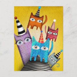 Postal De Invitación Fiesta Dulce Colorida de Gatos