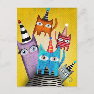 Postal De Invitación Fiesta Dulce Colorida de Gatos