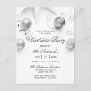Postal De Invitación Fiesta Elagant Simple White and Silver Navidades