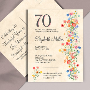 Postal De Invitación Fiesta elegante por el 70 cumpleaños de Wildflower