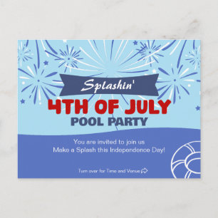 Postal De Invitación Fiesta en la piscina del 4 de julio Splashin'