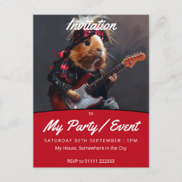 Postal De Invitación Fiesta/Evento de Cerdo Rock n Roll Guinea