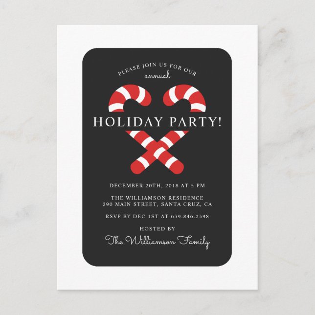 Postal De Invitación Fiesta festiva de los Navidades de Candy Cane (Anverso)