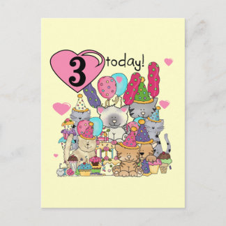 Postal De Invitación Fiesta Gatitos Tercer cumpleaños camisetas y regal
