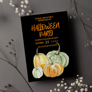 Postal De Invitación Fiesta Halloween de calabaza de naranja negro