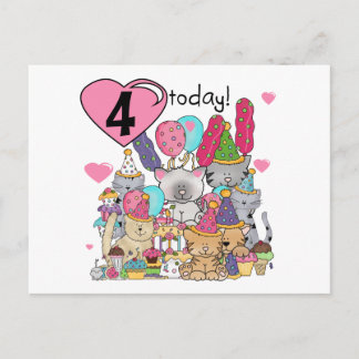 Postal De Invitación Fiesta Kittens 4ª camiseta de cumpleaños y regalos