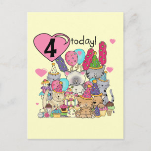 Postal De Invitación Fiesta Kittens 4ª camiseta de cumpleaños y regalos