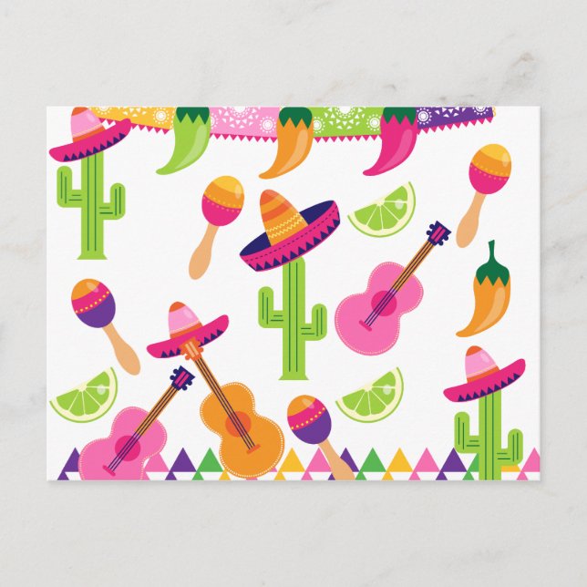 Postal De Invitación Fiesta mexicano de Fiesta Sombrero Saguaro Lime Pe (Anverso)