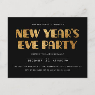 Postal De Invitación Fiesta moderno de Noche Vieja del purpurina del