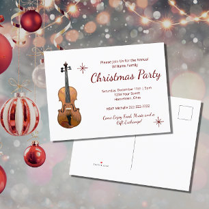 Postal De Invitación Fiesta Musical de Navidad Violín Elegante