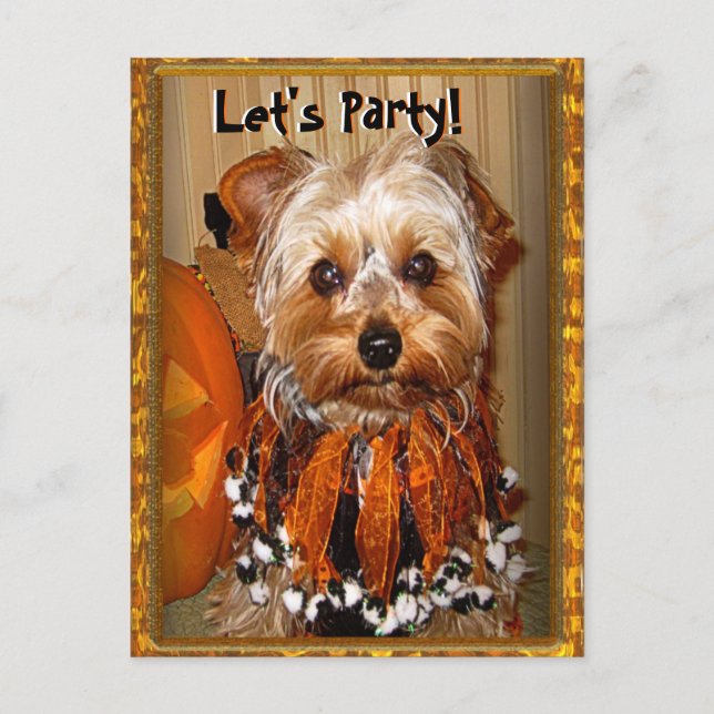 Postal De Invitación Fiesta para Halloween Yorkie (Anverso)