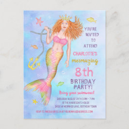 Postal De Invitación Fiesta por el cumpleaños de la sirena en Sea Beach