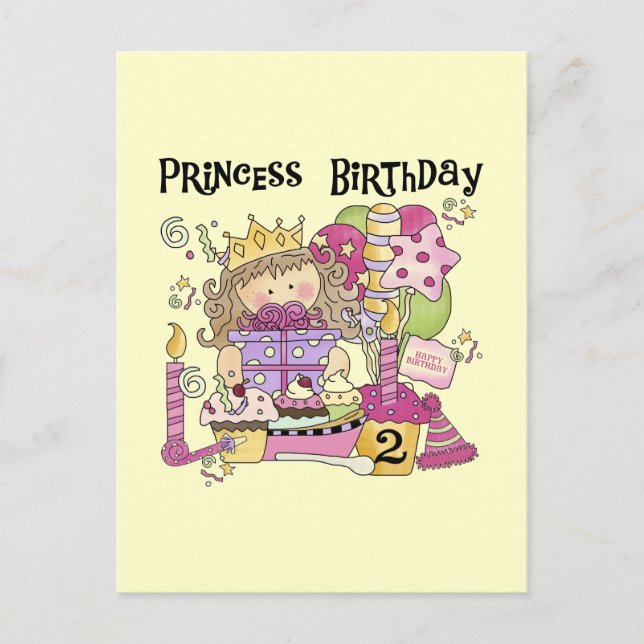 Postal De Invitación Fiesta Princesa 2ª camisetas de cumpleaños y regal (Anverso)
