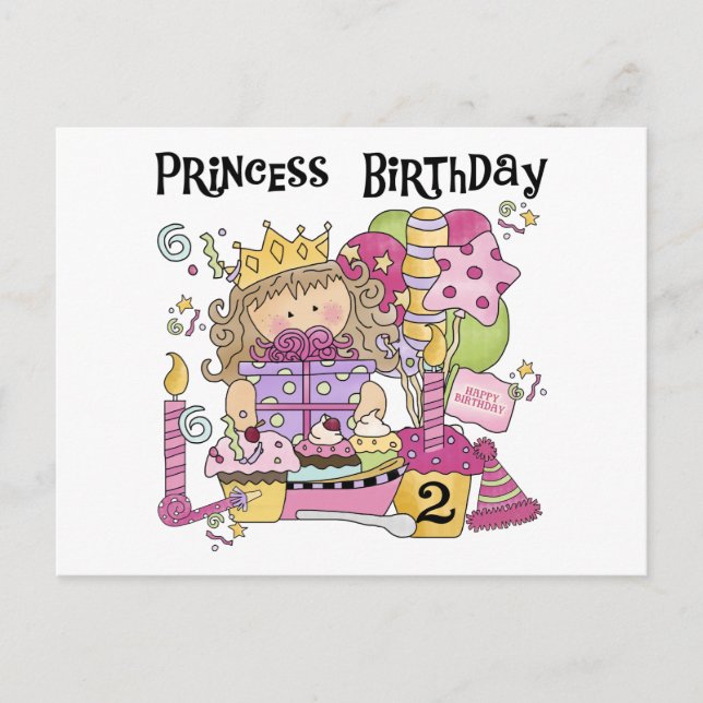 Postal De Invitación Fiesta Princesa 2ª camisetas de cumpleaños y regal (Anverso)