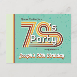 Postal De Invitación Fiesta Retro de Rayas de los 70