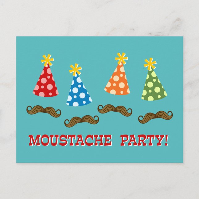 Postal De Invitación Fiesta Retro Mustache (Anverso)